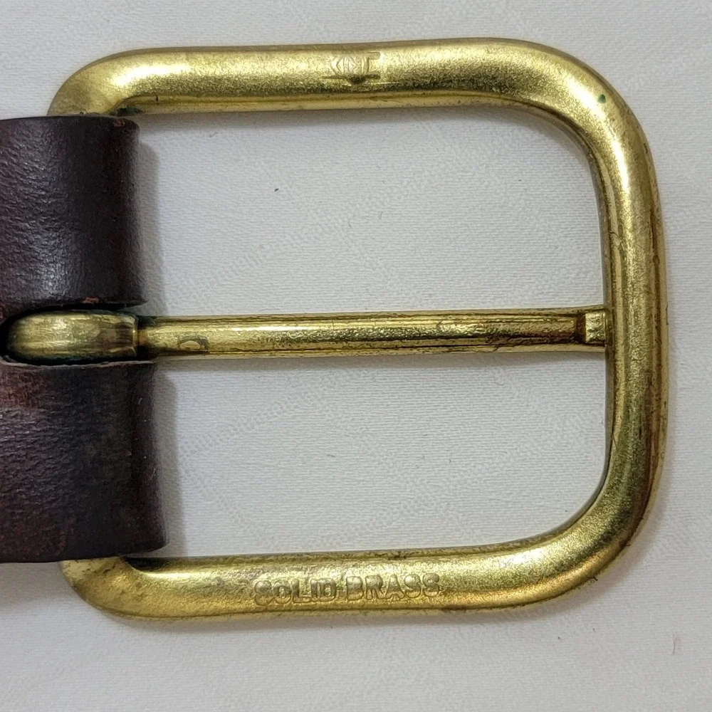 Mens Navy Blue Corduroy Brown Leather Inlay Belt Solid Brass Buckle Casual 34